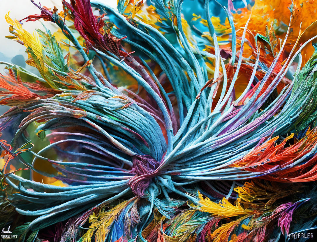 Colorful High-Resolution Image of Twisted Fiber Abstract Floral Design