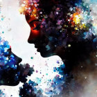 Colorful Watercolor Painting: Silhouettes of Two Profiles Almost Touching