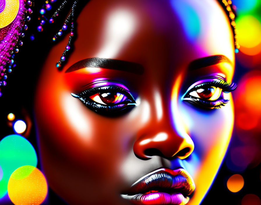 Vibrant artistic illustration of woman's face with detailed makeup