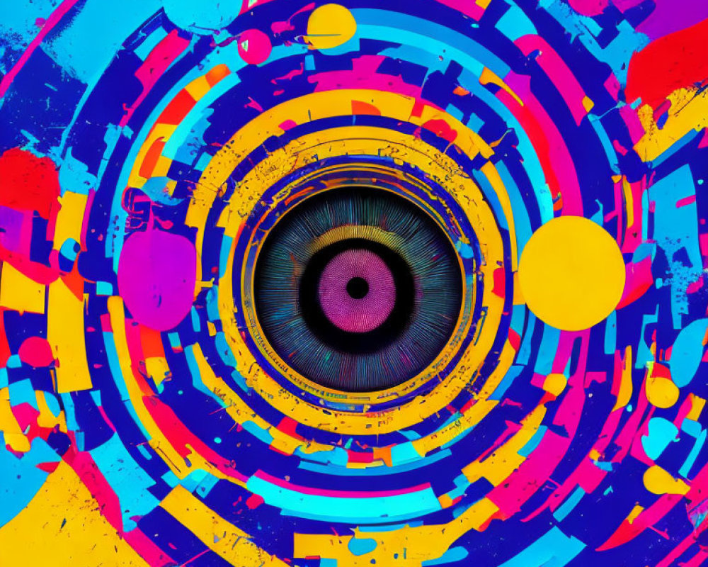 Colorful Abstract Artwork with Central Eye Motif and Vibrant Palette