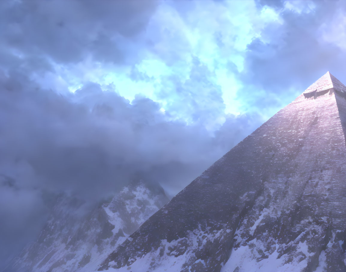 Steep Mountain Slope with Dramatic Sky and Clouds