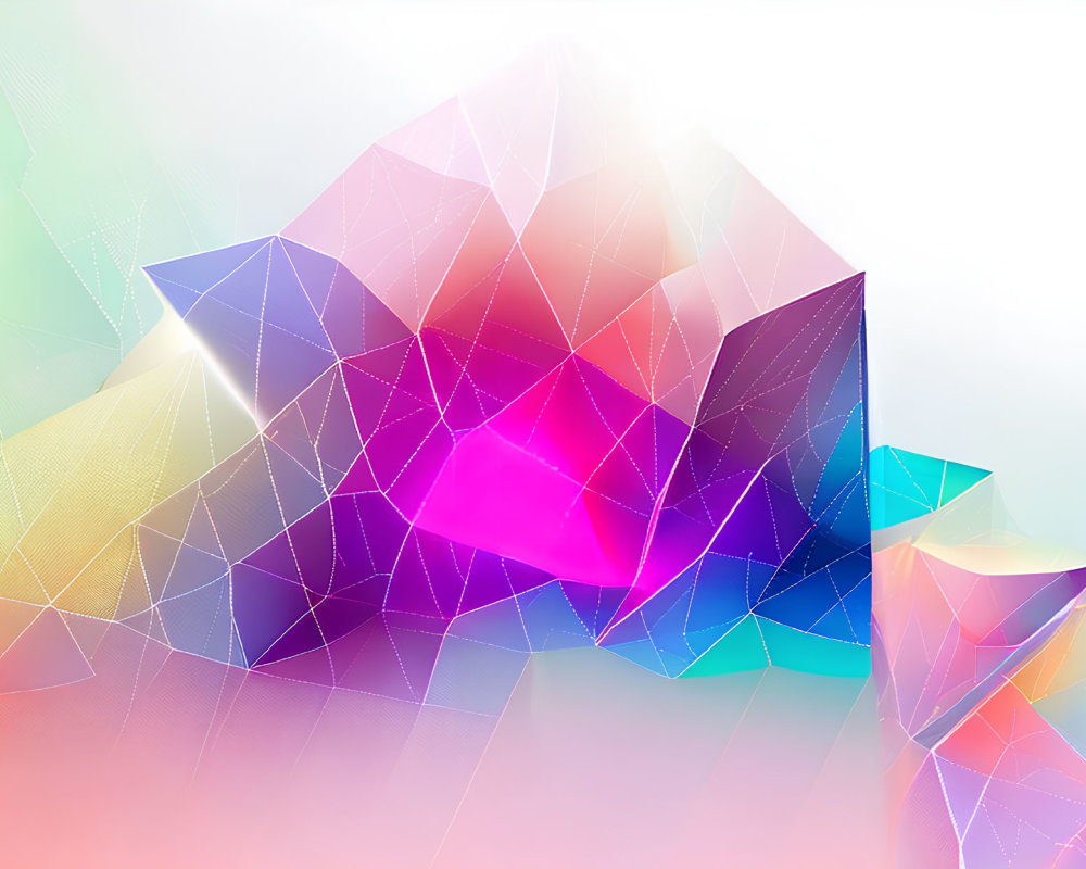 Vibrant low-poly geometric design in cool blues to warm pinks and yellows