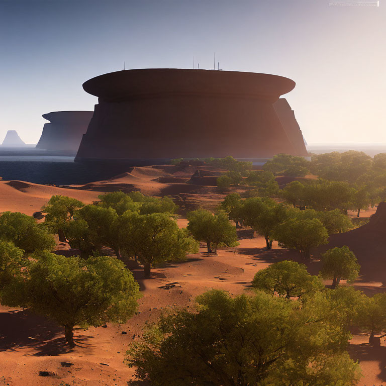 Tall mesa dominates sparse desert landscape