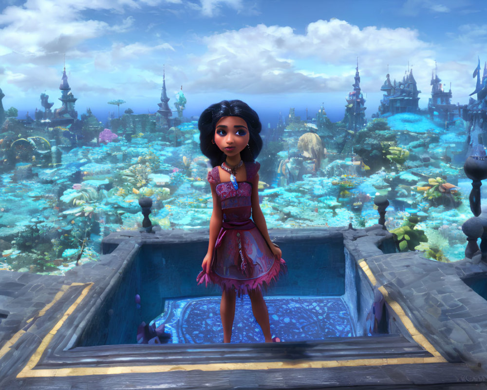 Vibrant 3D animated underwater kingdom with colorful coral formations and architecture