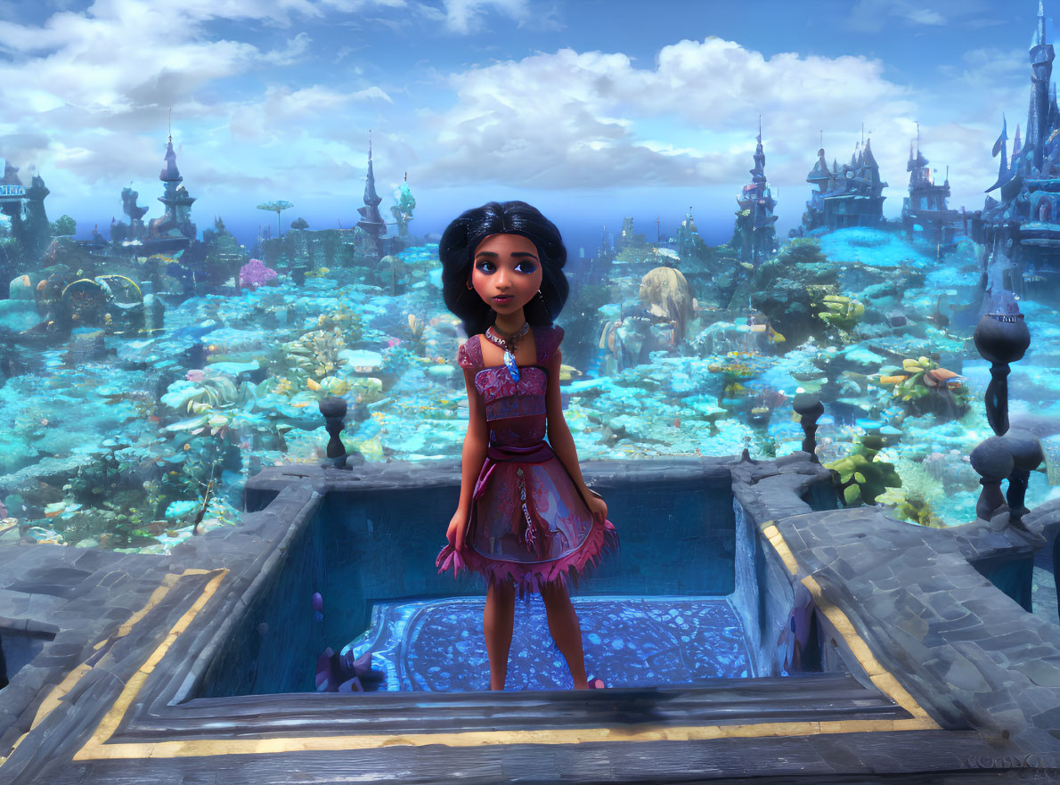 Vibrant 3D animated underwater kingdom with colorful coral formations and architecture