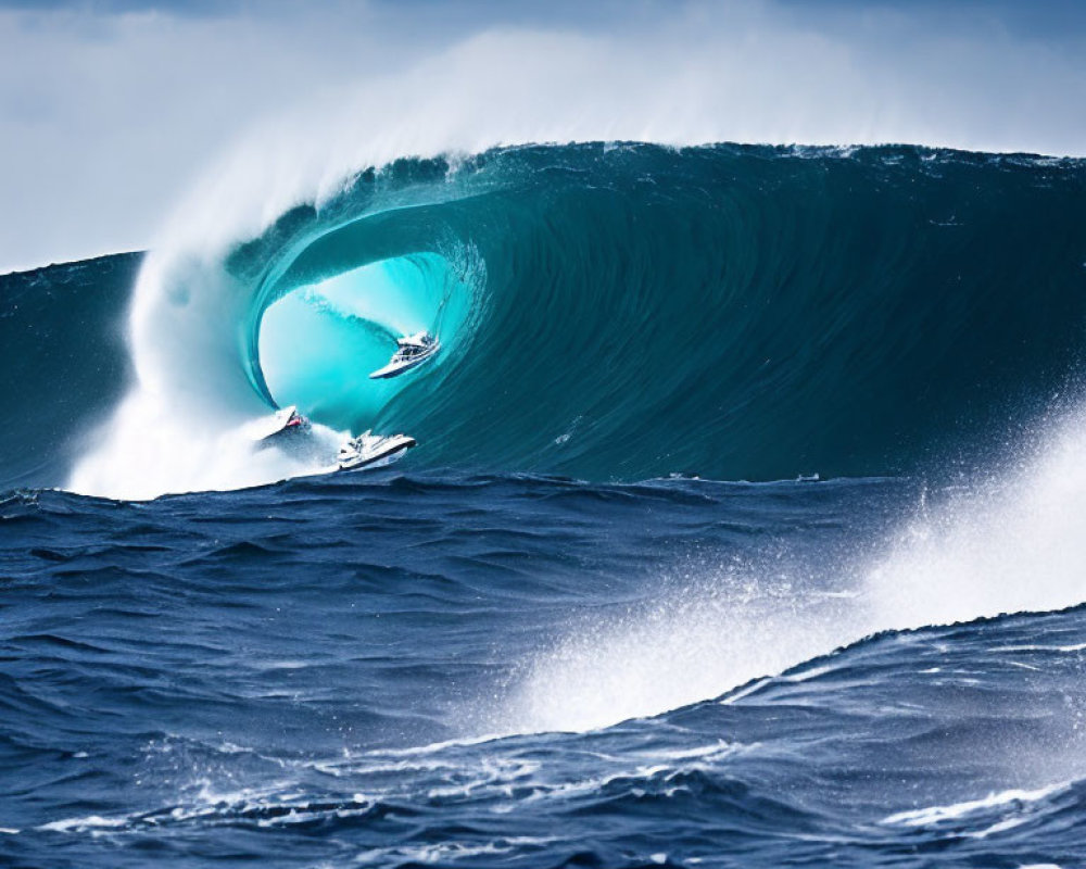 Powerful Surfing Wave Under Stormy Sky: Massive, Hollow Wave with Spray Flying