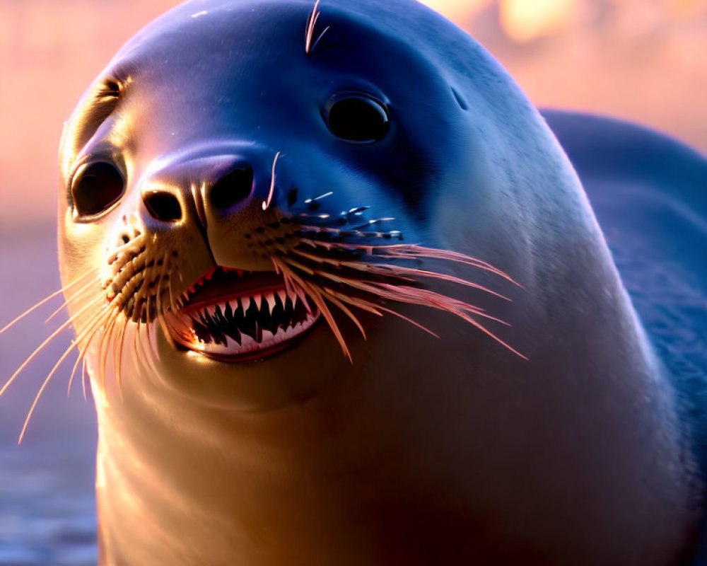 Close-Up of Smooth-Skinned Seal with Long Whiskers on Warm-Colored Background