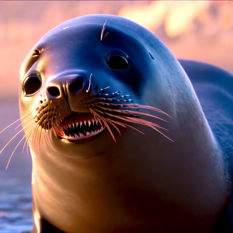 Close-Up of Smooth-Skinned Seal with Long Whiskers on Warm-Colored Background