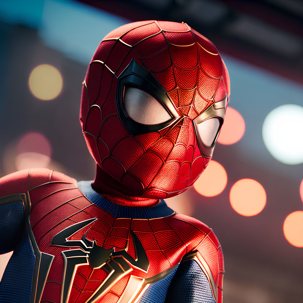 Detailed Spider-Man Costume Close-Up with Dramatic Lighting
