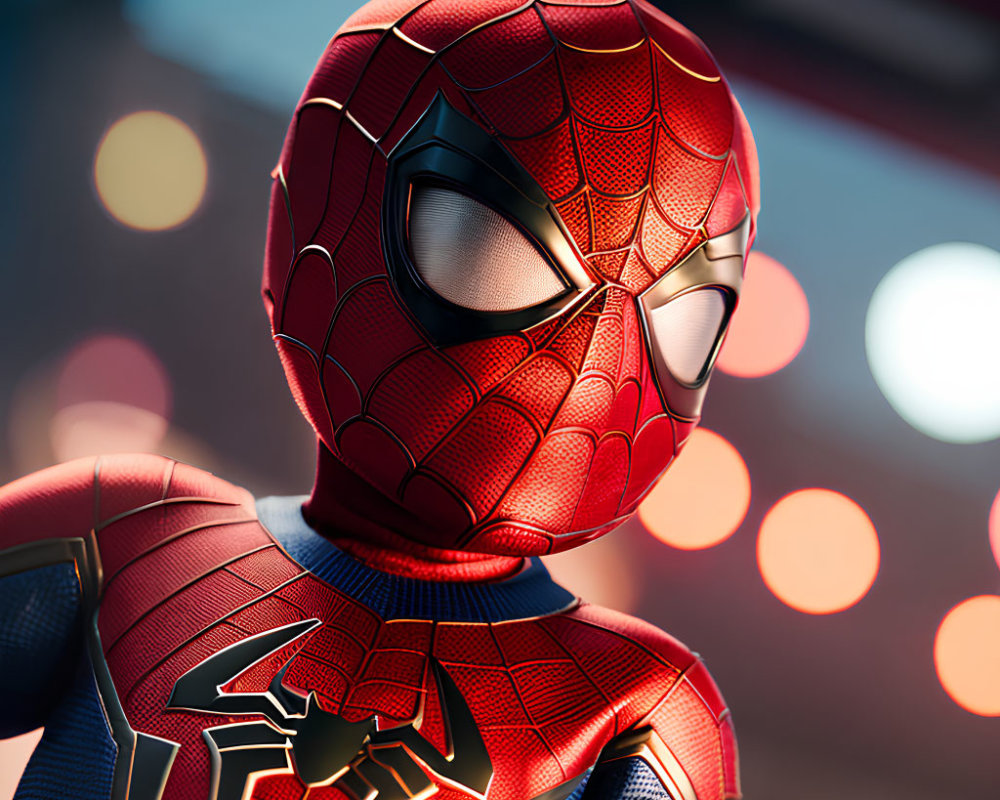 Detailed Spider-Man Costume Close-Up with Dramatic Lighting