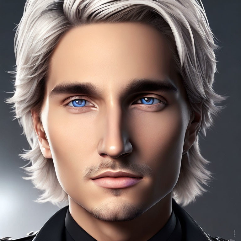 Realistic digital portrait of a person with blue eyes and blonde hair