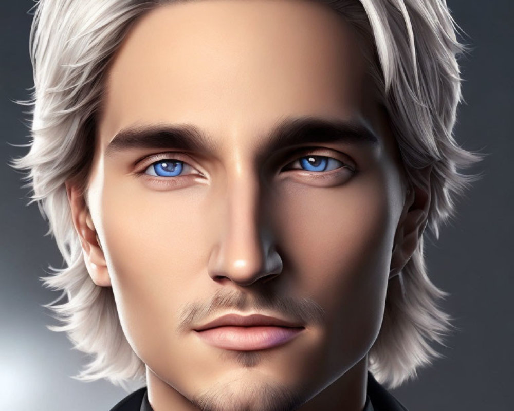 Realistic digital portrait of a person with blue eyes and blonde hair