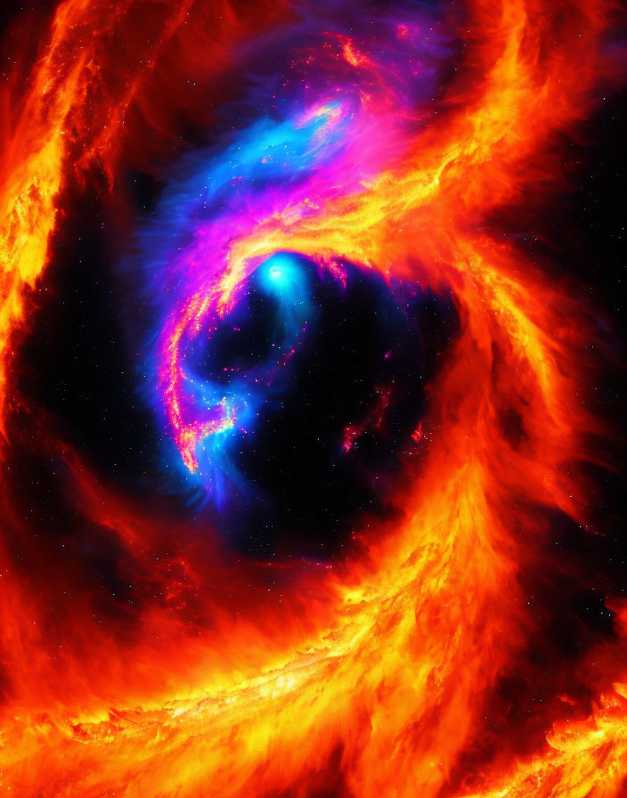 Colorful Space Scene with Swirling Gases and Cosmic Structure