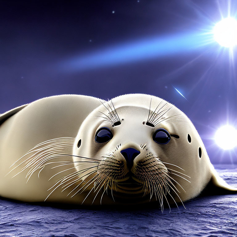 Seal with expressive eyes on starry background