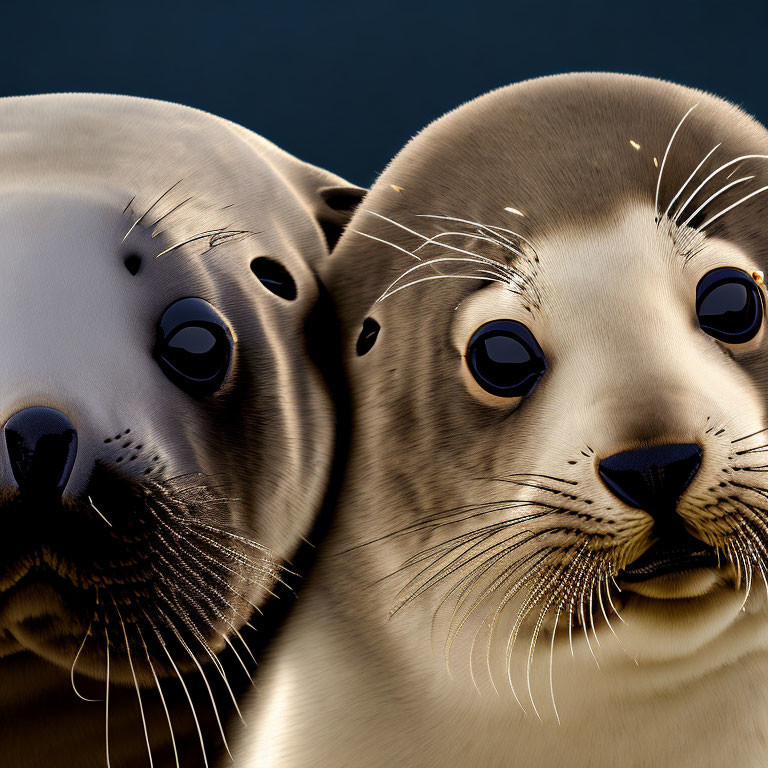 Realistic Seal Illustration with Glossy Eyes and Whiskers on Dark Background