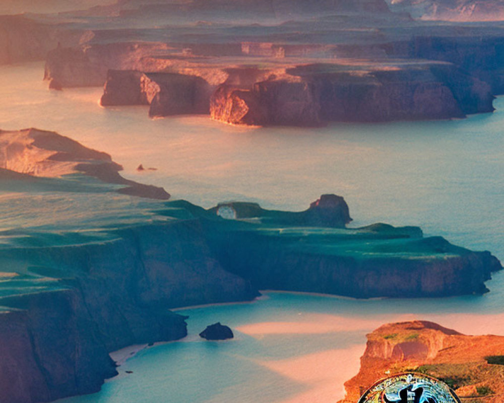 Rugged Canyon Sunset: Meandering River, Golden Light, Blue Water