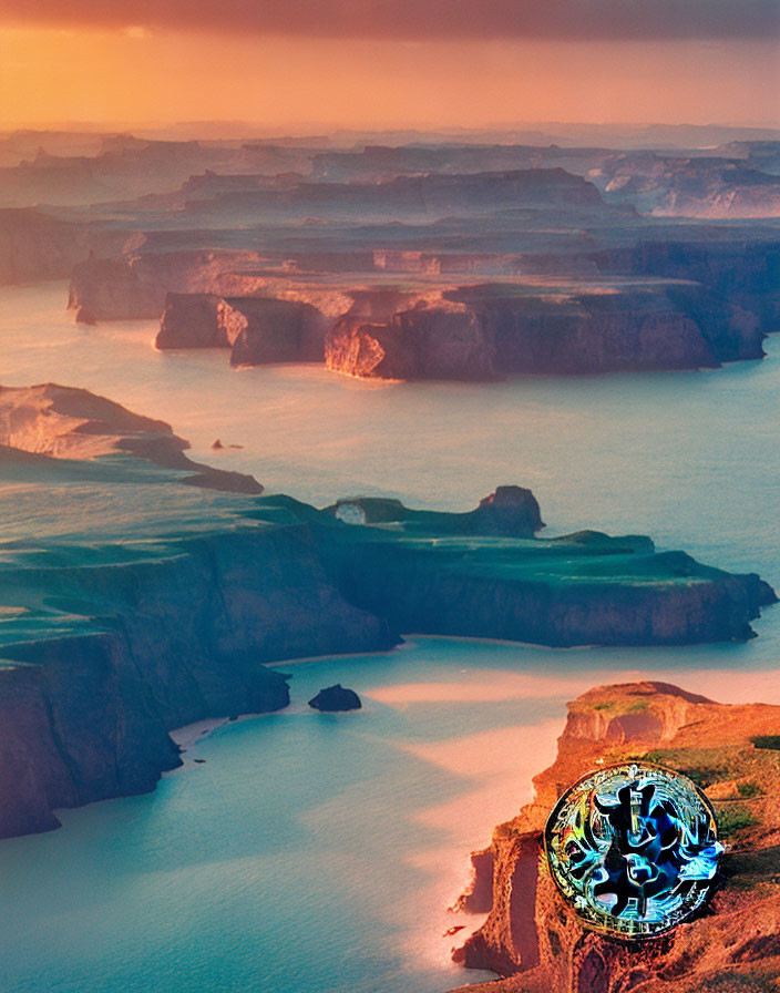 Rugged Canyon Sunset: Meandering River, Golden Light, Blue Water