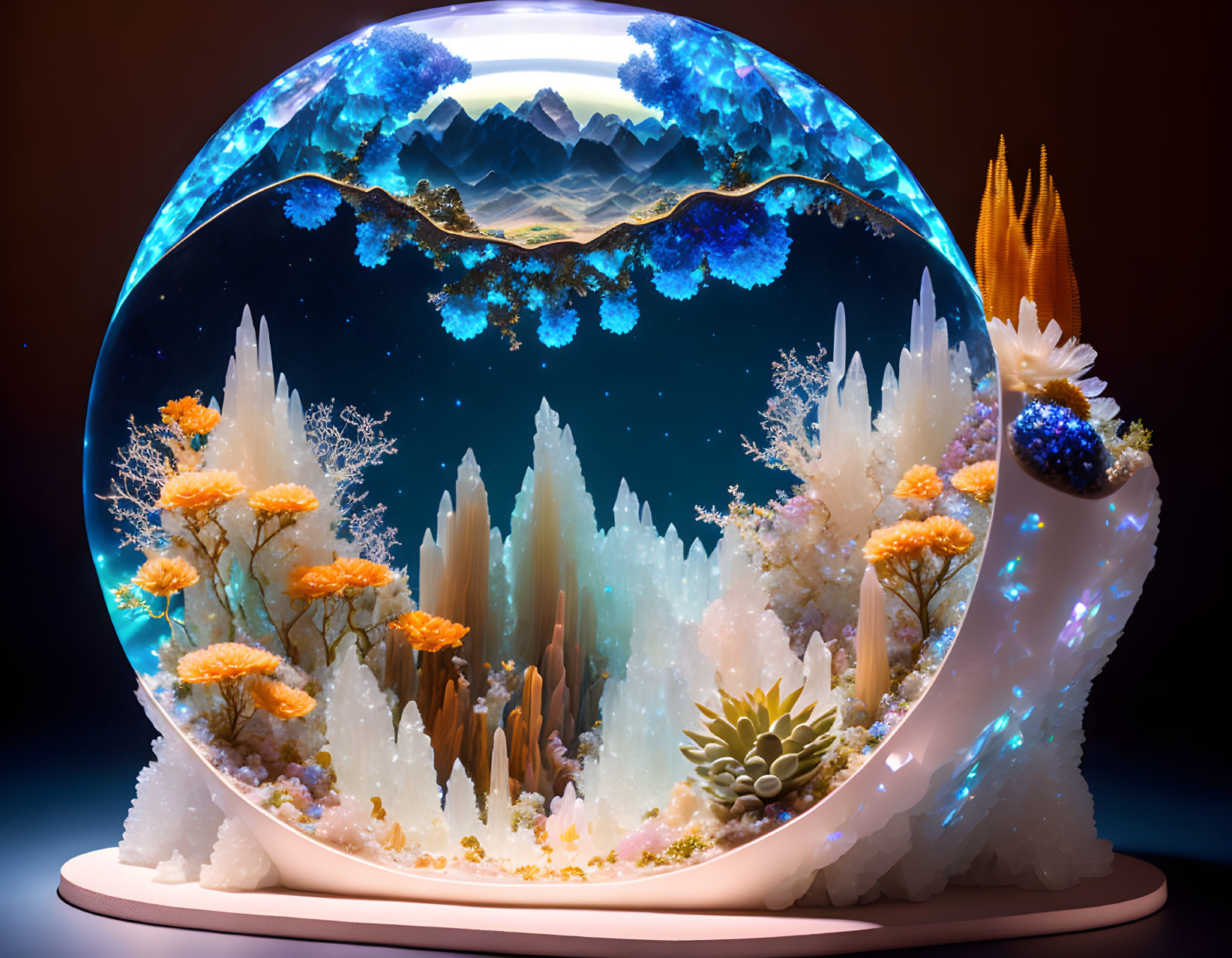 Colorful Crystal Terrarium with Underwater Mountain Landscape
