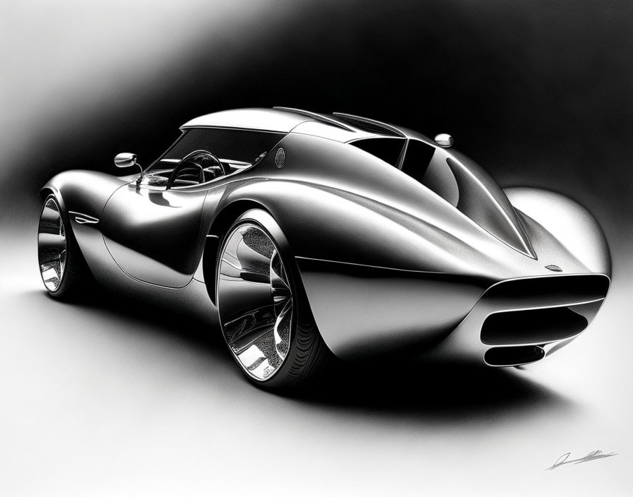 Futuristic monochrome illustration of a concept car