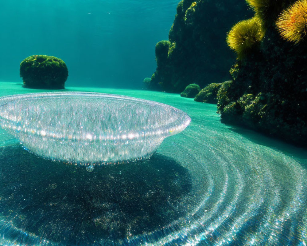 Clear Jellyfish Near Sandy Bottom in Underwater Scene