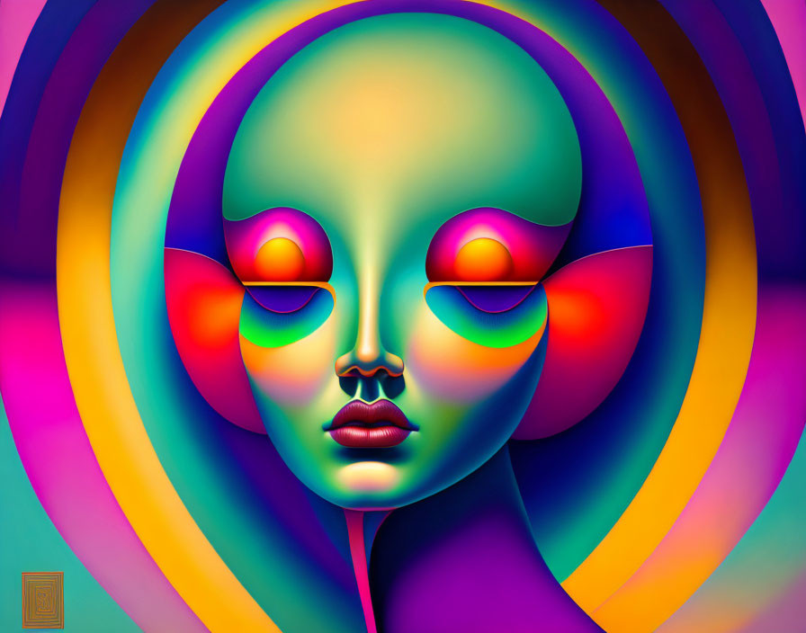 Colorful Stylized Face Surrounded by Psychedelic Circles