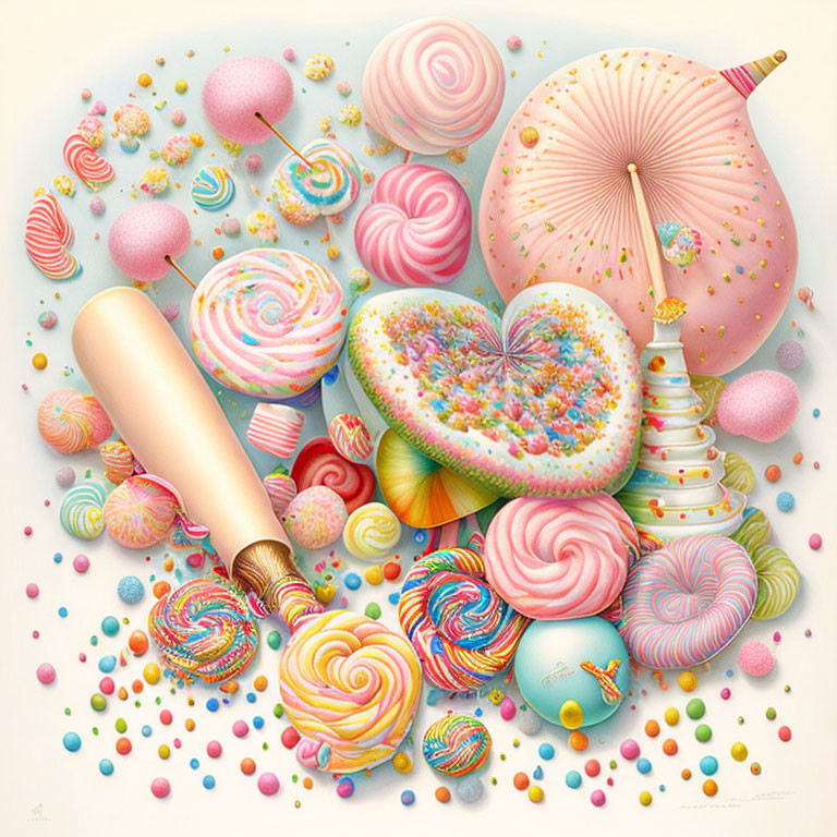 Illustrated Sweets: Lollipops, Candies, and Cakes in Pastel Colors