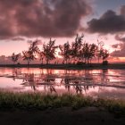 Colorful Digital Landscape with Layered Hills and Reflective Lake at Twilight