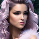 Digital artwork: Woman with pastel pink hair, defined eyebrows, glowing skin on green background