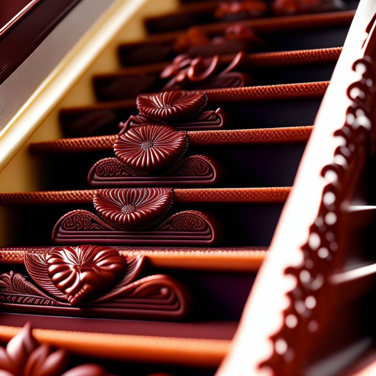 Floral Pattern Chocolate Hearts on Brown Background