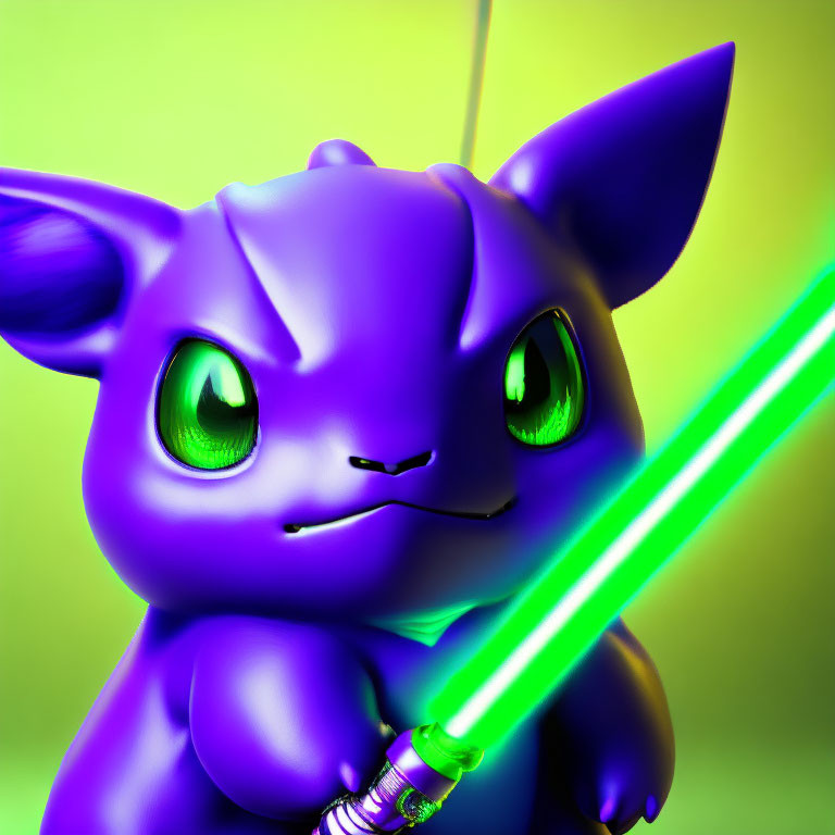 Colorful Cartoon Cat with Lightsaber on Gradient Background