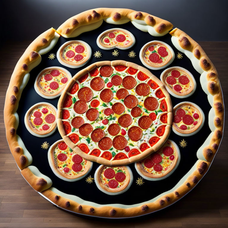 Multiple pizzas with fractal effect creating infinite loop.