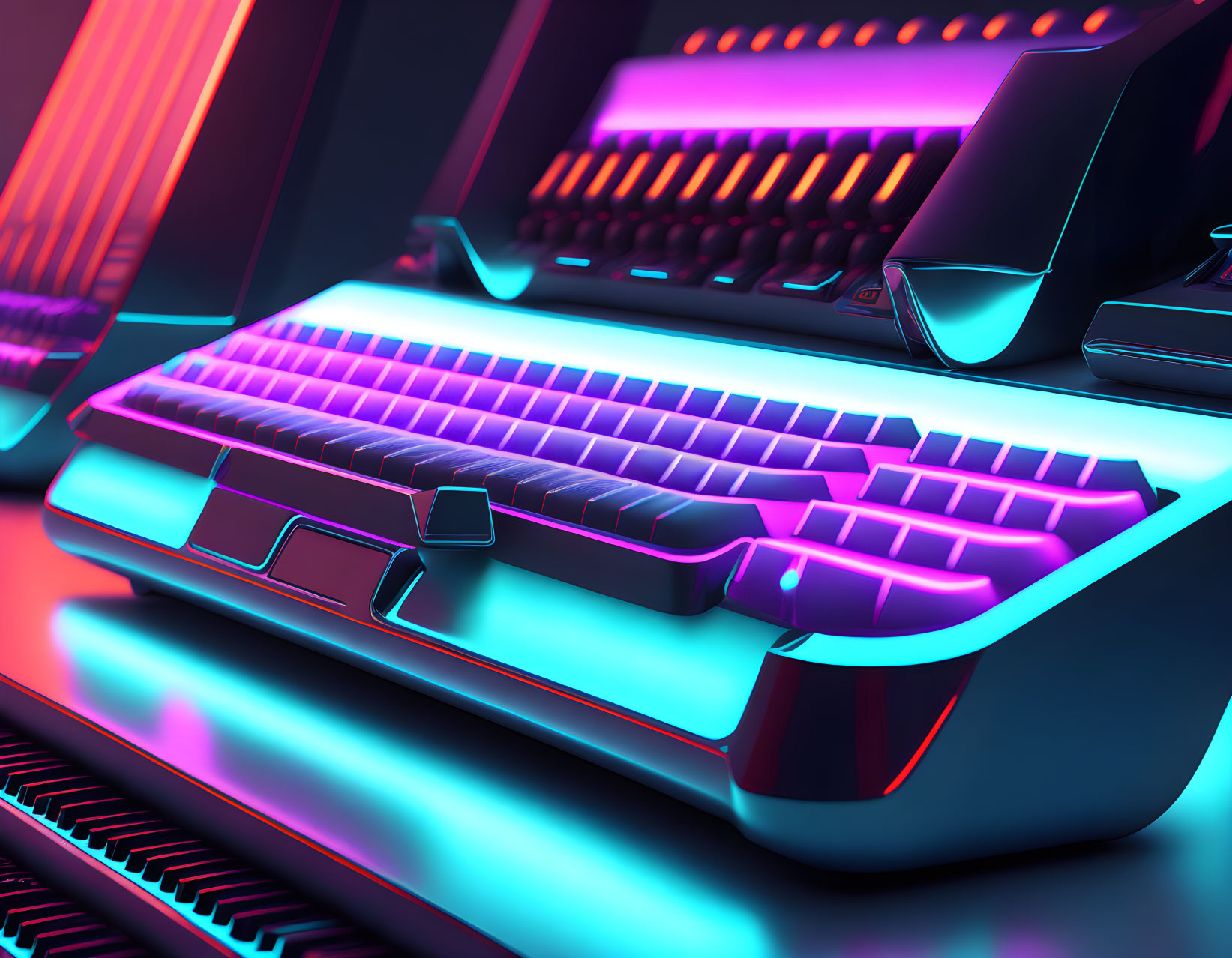 Colorful Neon-Lit Mechanical Keyboard with Backlighting and Gaming Peripherals