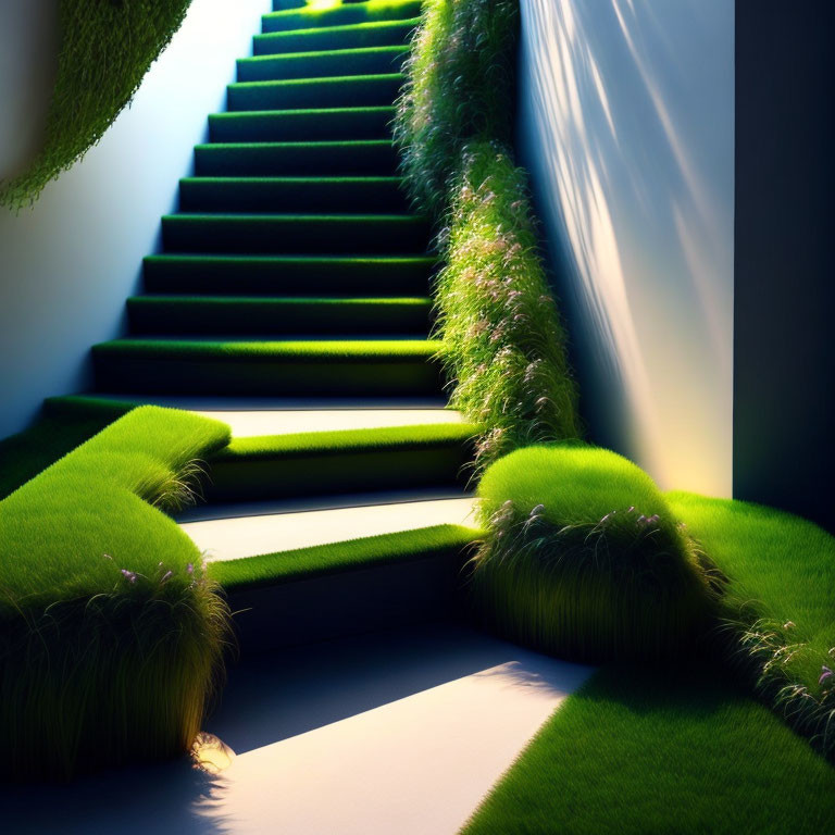 Lush Green Grass Staircase in Natural Light