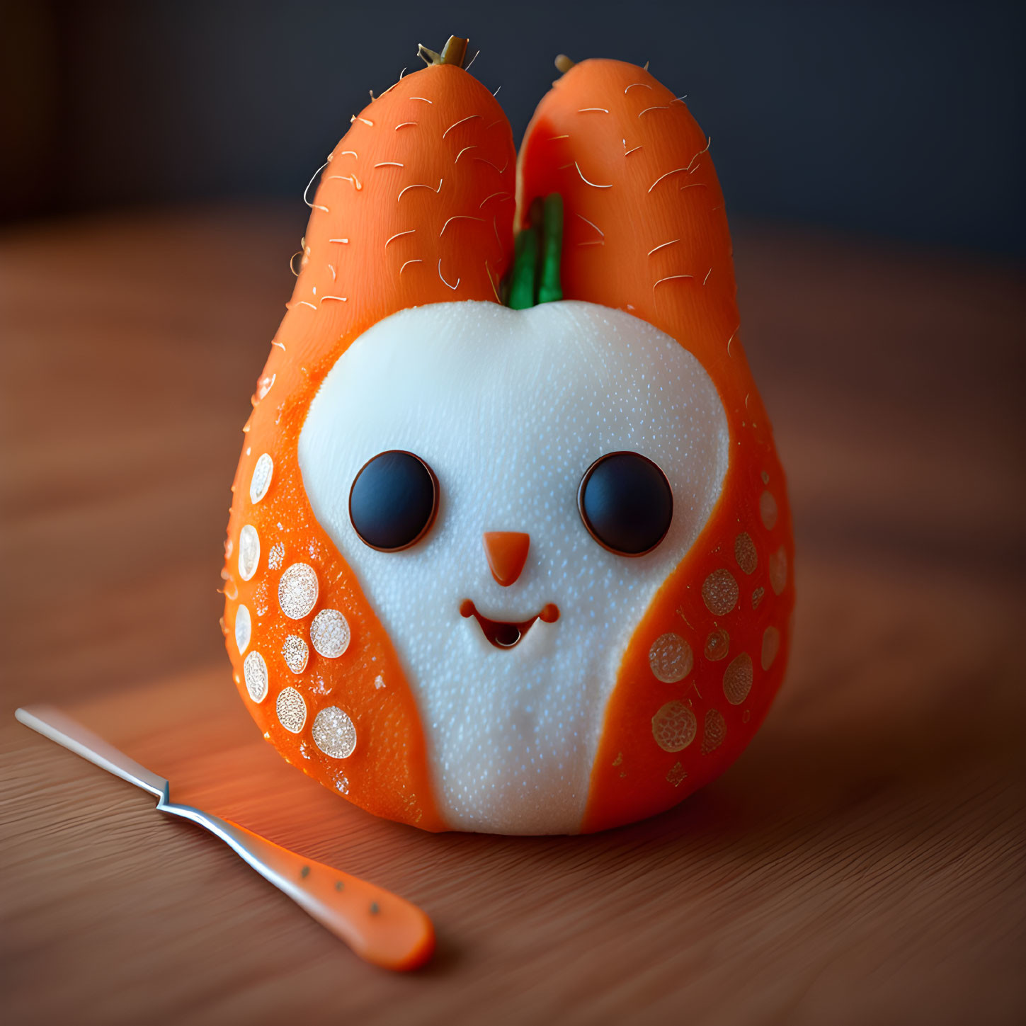 Orange and White Plushie with Strawberry Seeds and Leaf - Cute Fruit-Inspired Design