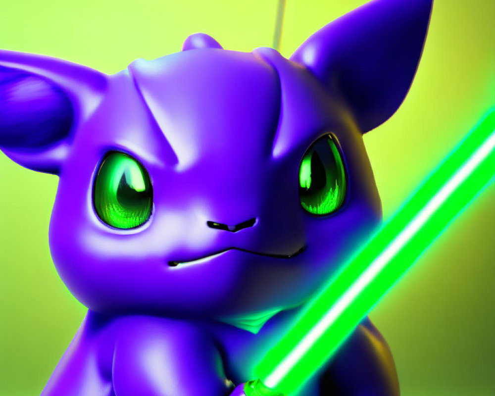 Colorful Cartoon Cat with Lightsaber on Gradient Background