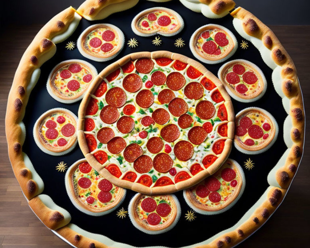 Multiple pizzas with fractal effect creating infinite loop.