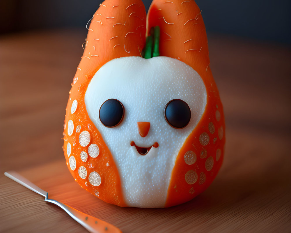 Orange and White Plushie with Strawberry Seeds and Leaf - Cute Fruit-Inspired Design