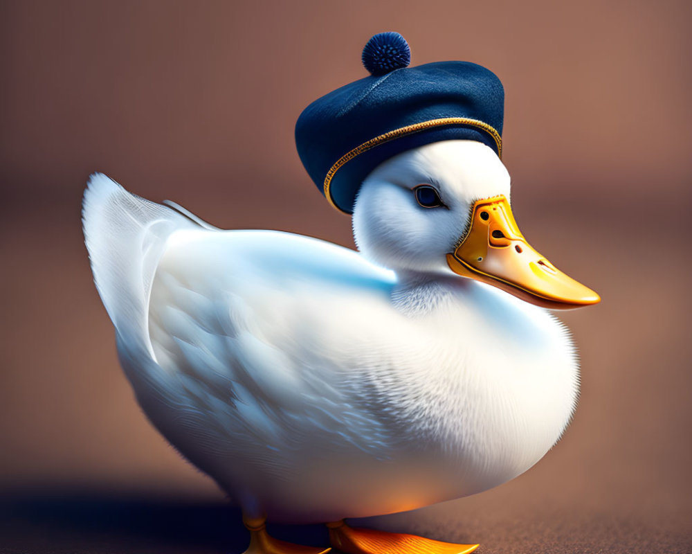 Whimsical duck with blue sailor hat in digital illustration