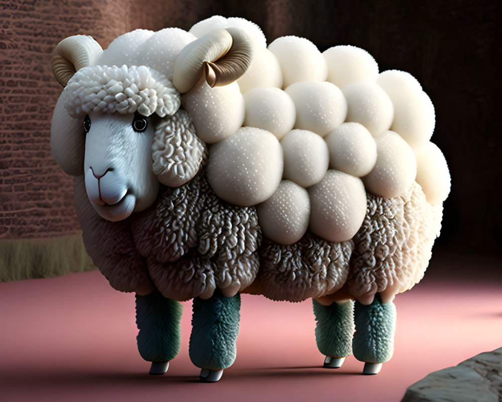 Illustration of stylized sheep with fluffy white wool spheres.