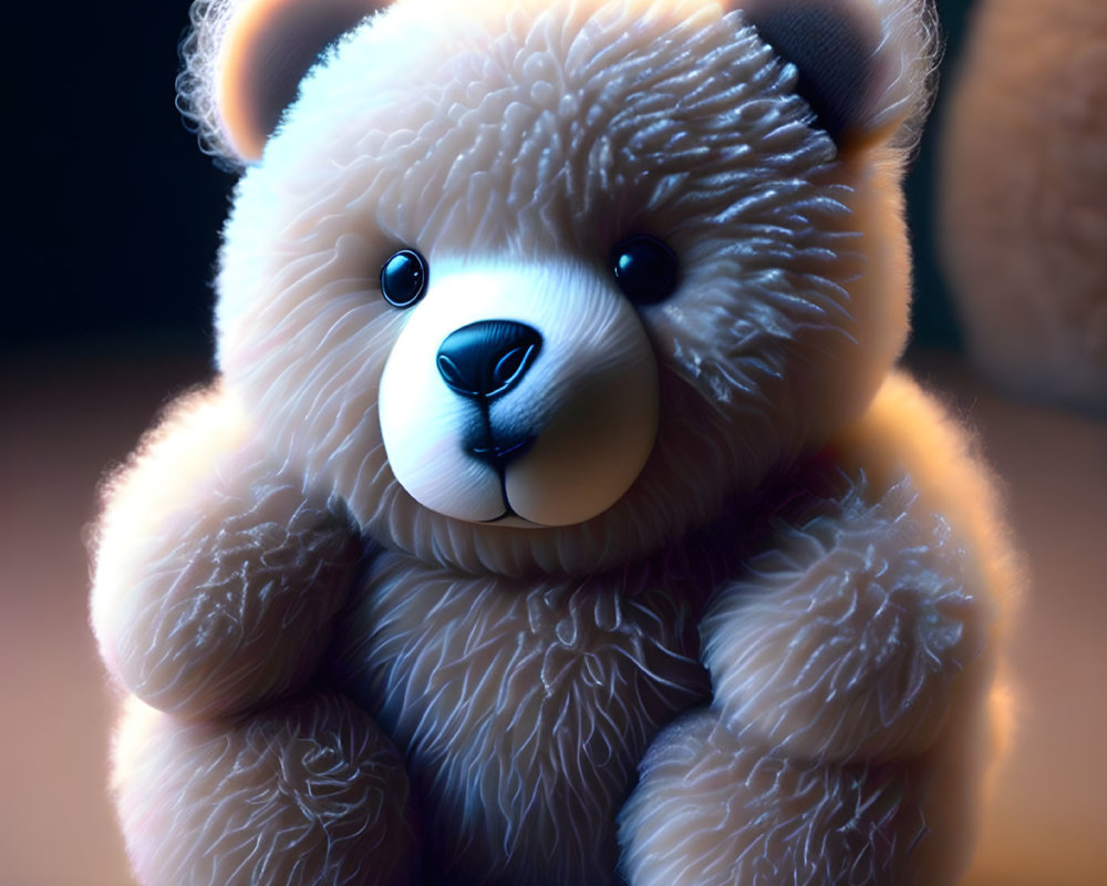 Fluffy Teddy Bear with Glossy Eyes in Soft Warm Light