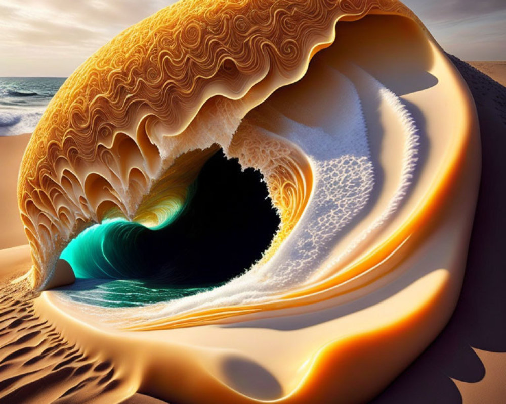 Intricate wave-like structure blending into desert scene