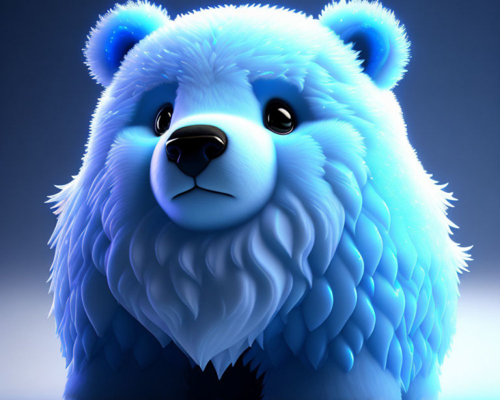 Vibrant blue bear with fluffy texture on gradient background