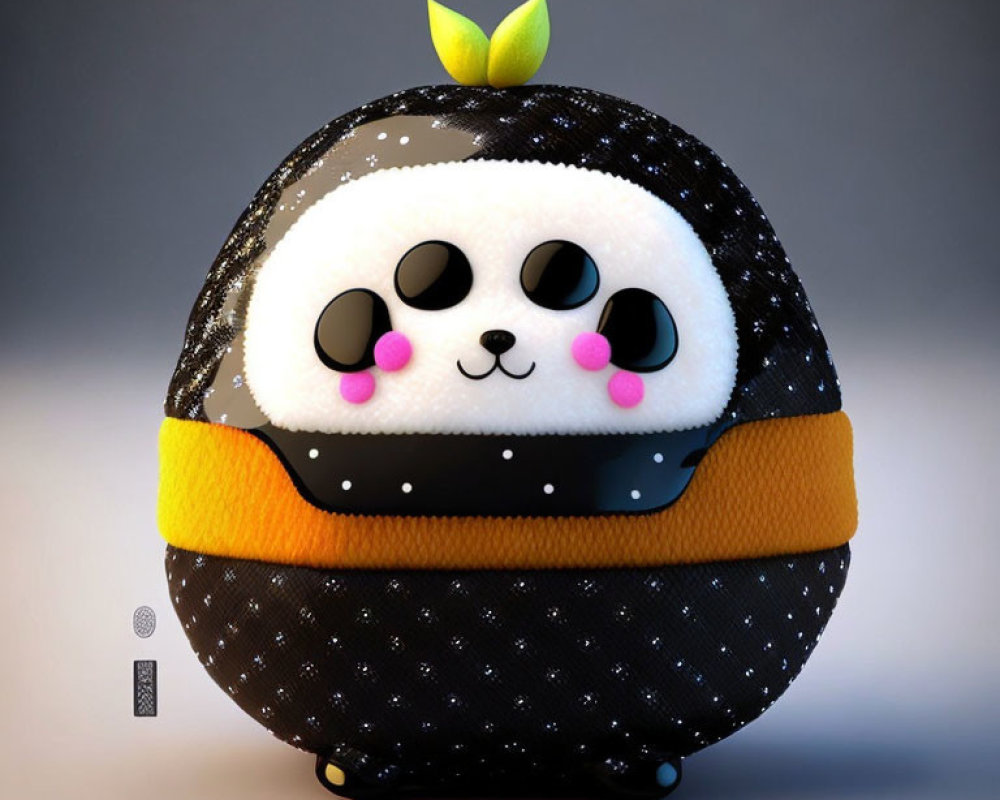 Animated panda sushi roll with seaweed wrap and rice on neutral background