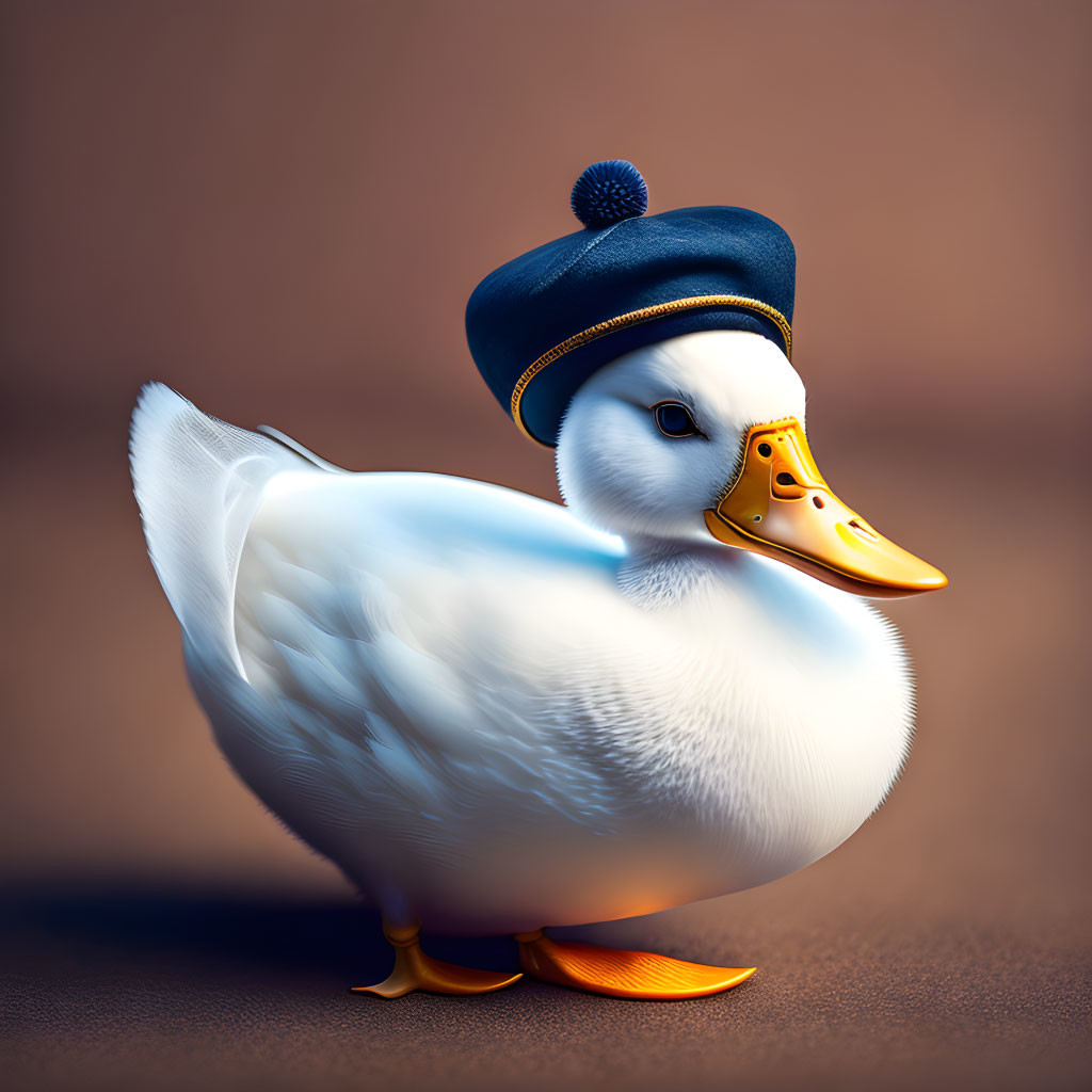 Whimsical duck with blue sailor hat in digital illustration