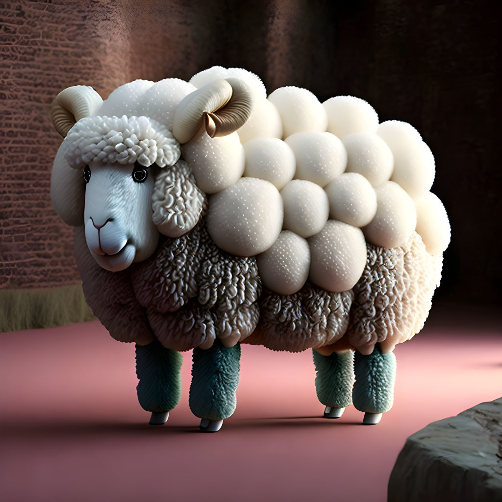 Illustration of stylized sheep with fluffy white wool spheres.