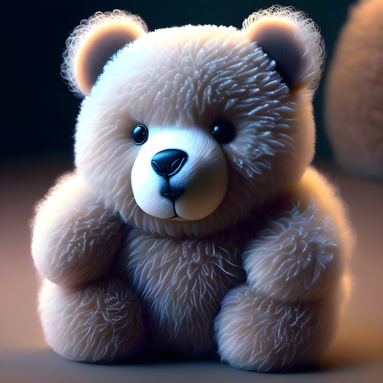 Fluffy Teddy Bear with Glossy Eyes in Soft Warm Light