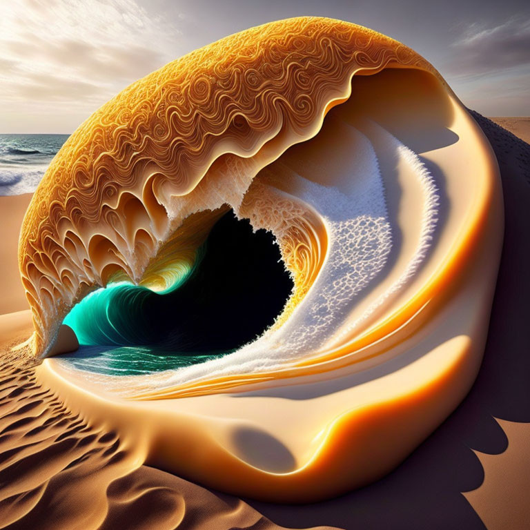 Intricate wave-like structure blending into desert scene