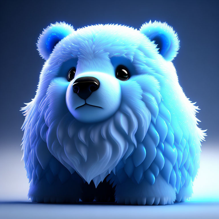 Vibrant blue bear with fluffy texture on gradient background