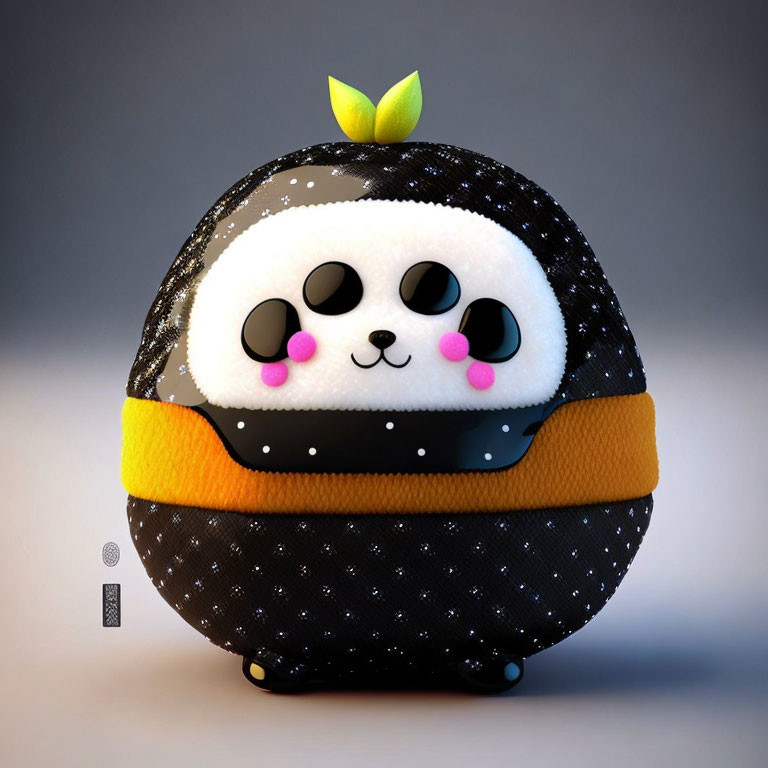 Animated panda sushi roll with seaweed wrap and rice on neutral background