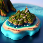 Miniature Island Cake with Greenery, Cliffs, Waterway, Boats, and Sandy Sh